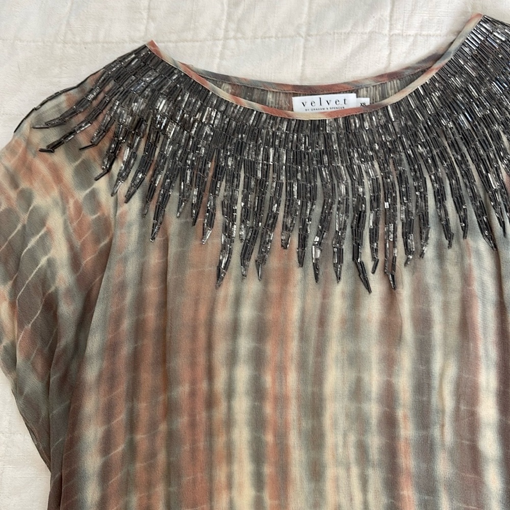 Velvet By Graham and Spencer Sheer Beaded Blouse